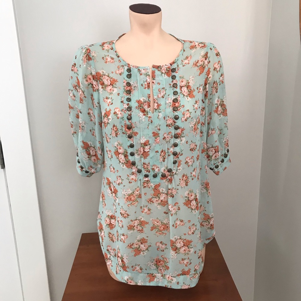Angie Studded 3/4 Sleeve Blouse Large